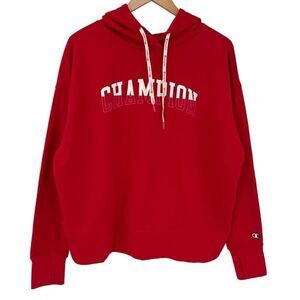 Champion Game Day Fleece‎ Hoodie Sweatshirt Women XL Red Thumbholes Soft Warm
